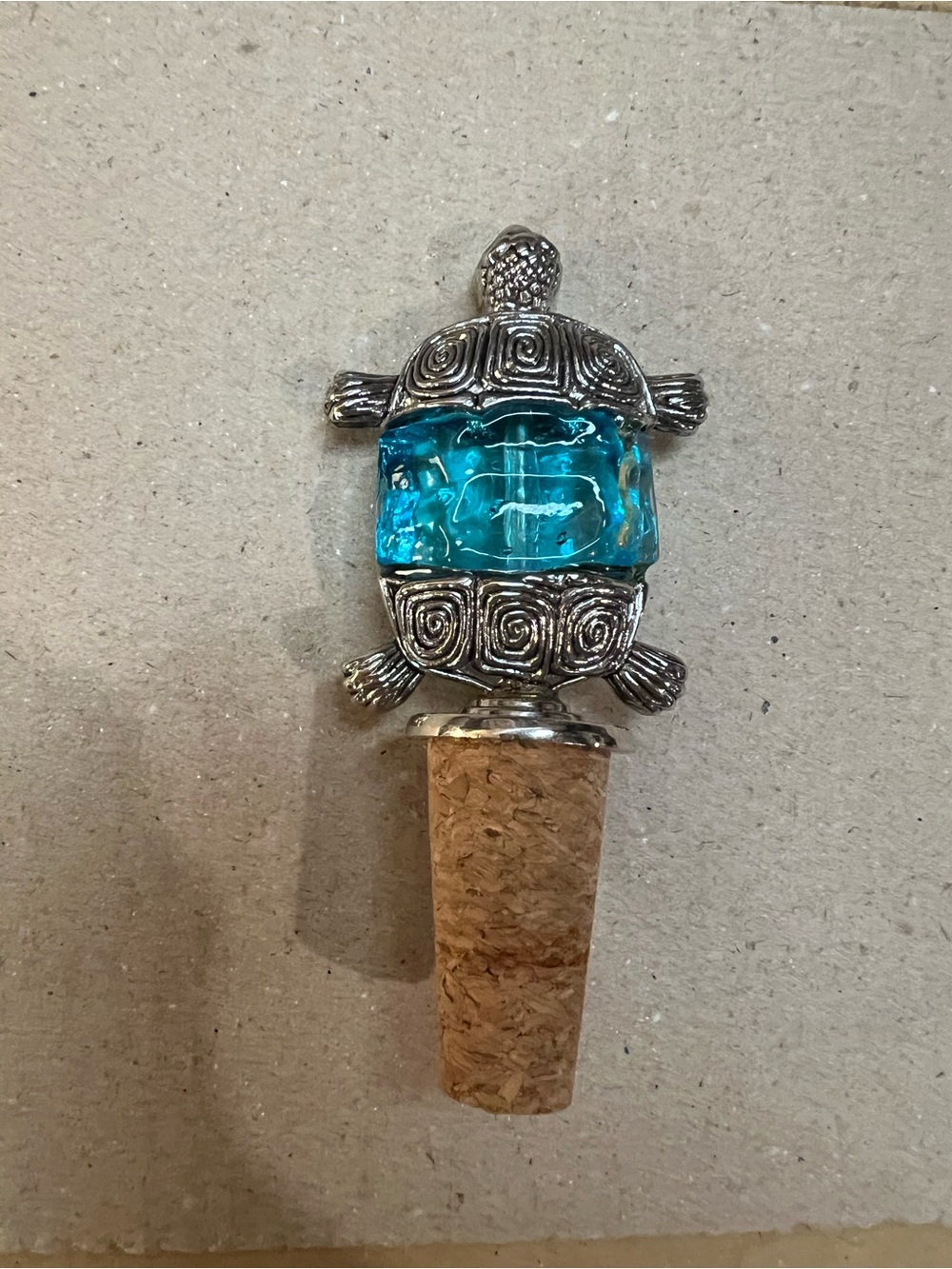 Turtle Wine Bottle Stopper with Blue Glass Accent